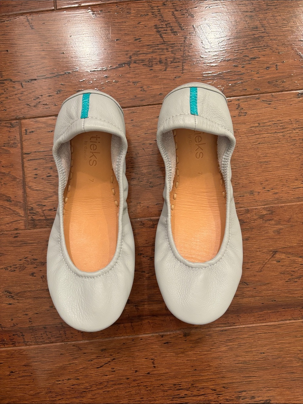 Tieks Light Gray Ballet Flats with Teal Accent